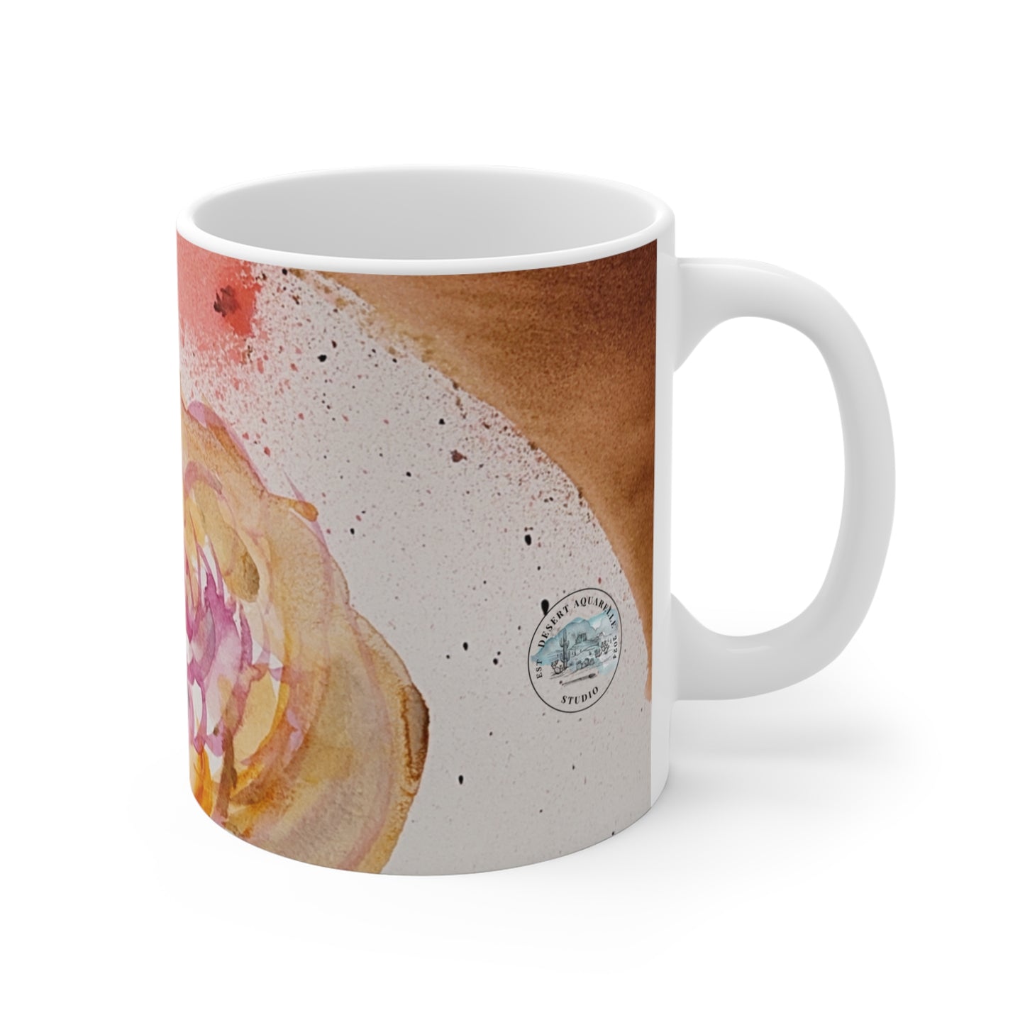 Floral Watercolor Mug - Unique Splash Design with Pink Rose