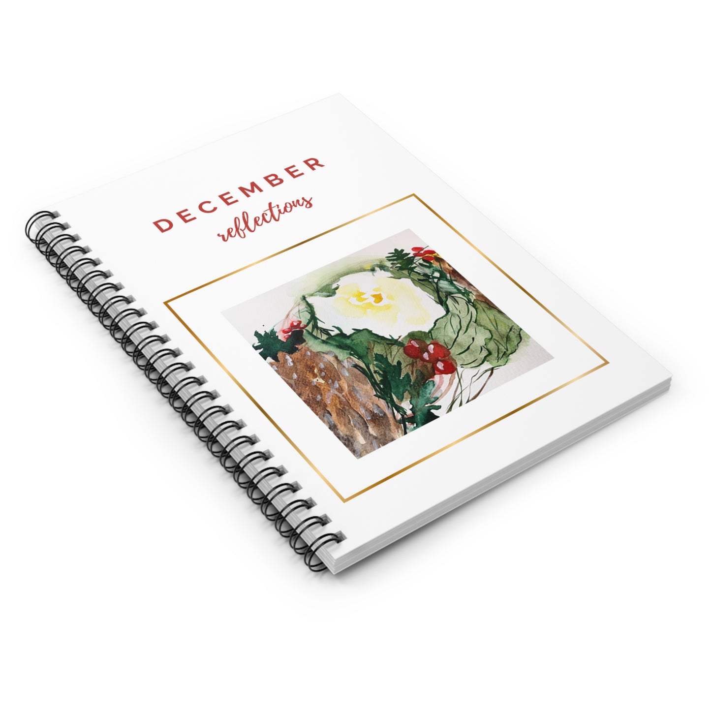 December Reflections Spiral Notebook - Hand-Painted Watercolor Holiday Wreath Design