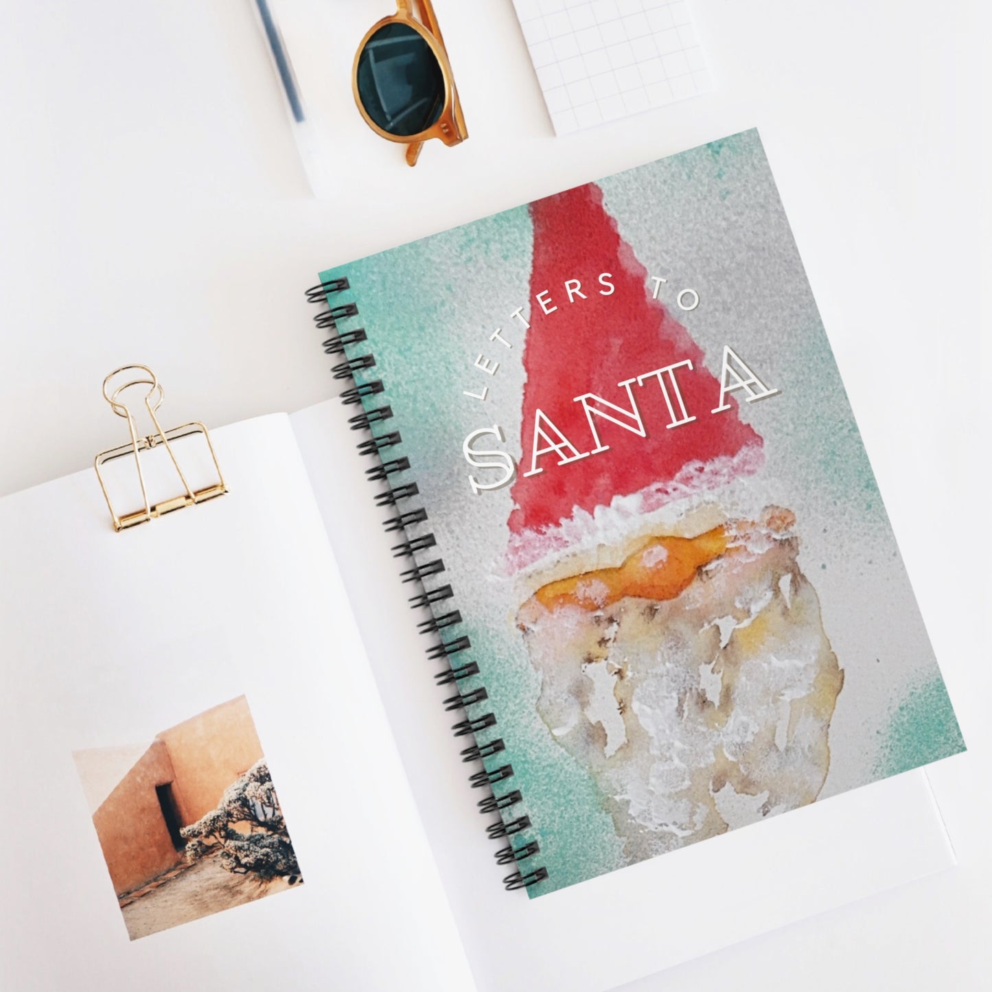 Letters to Santa Spiral Rule Line Notebook - Hand-Painted Watercolor Cover with Whimsical Holiday Design