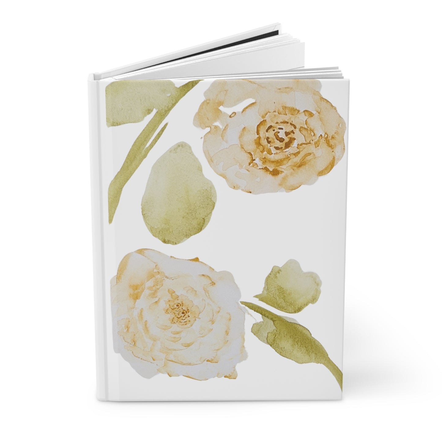 Hand-Painted Watercolor Hardback Journal - Exquisite Antique Rose Design - Beautiful Writing Notebook