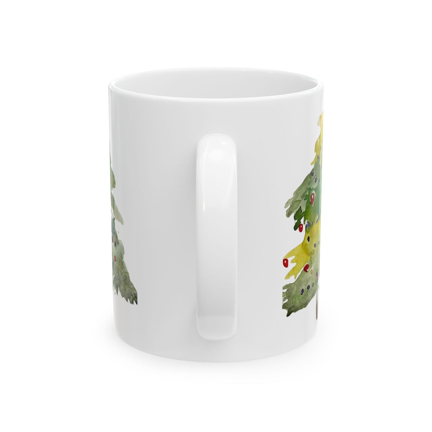 Cup of Comfort, Dash of Joy Christmas Mug – Festive Watercolor Art with Two Christmas Trees