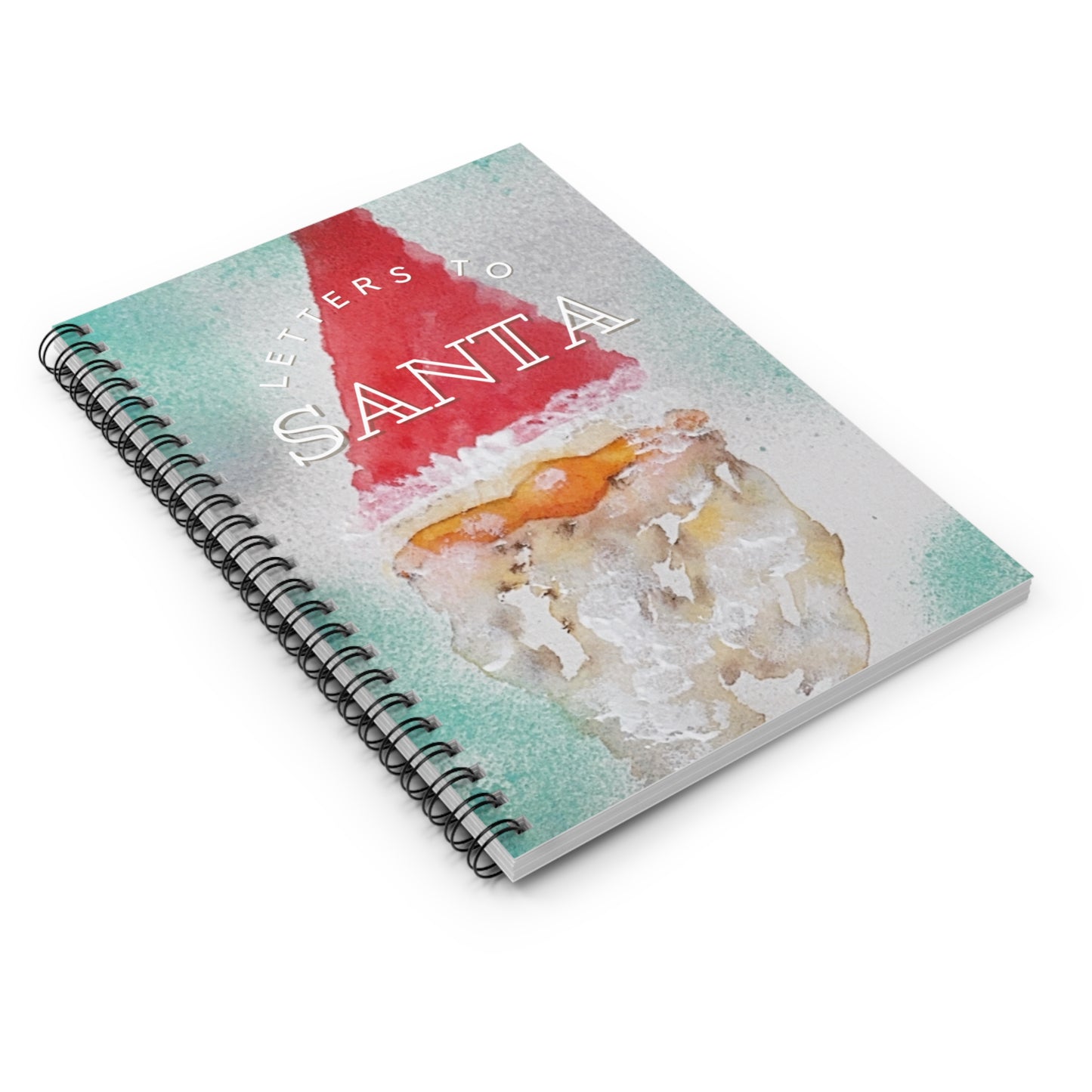 Letters to Santa Spiral Rule Line Notebook - Hand-Painted Watercolor Cover with Whimsical Holiday Design