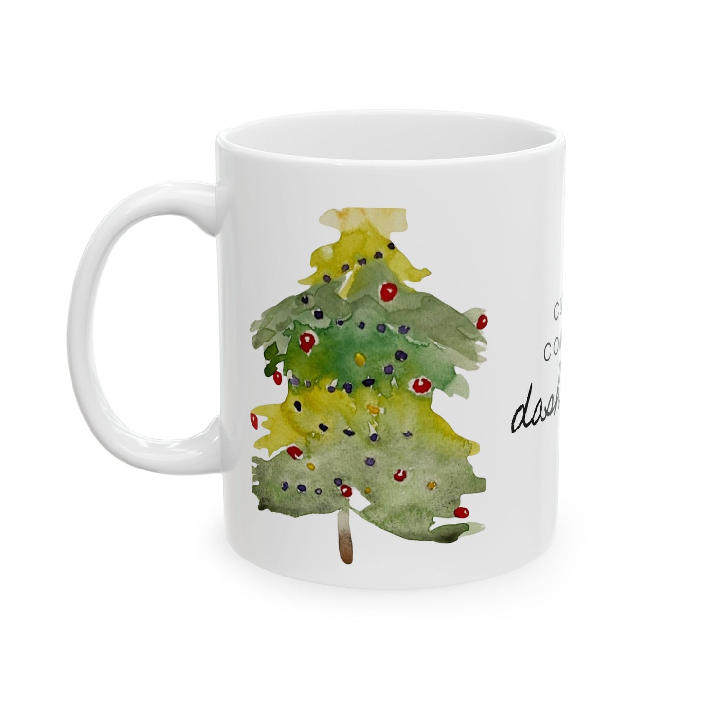 Cup of Comfort, Dash of Joy Christmas Mug – Festive Watercolor Art with Two Christmas Trees