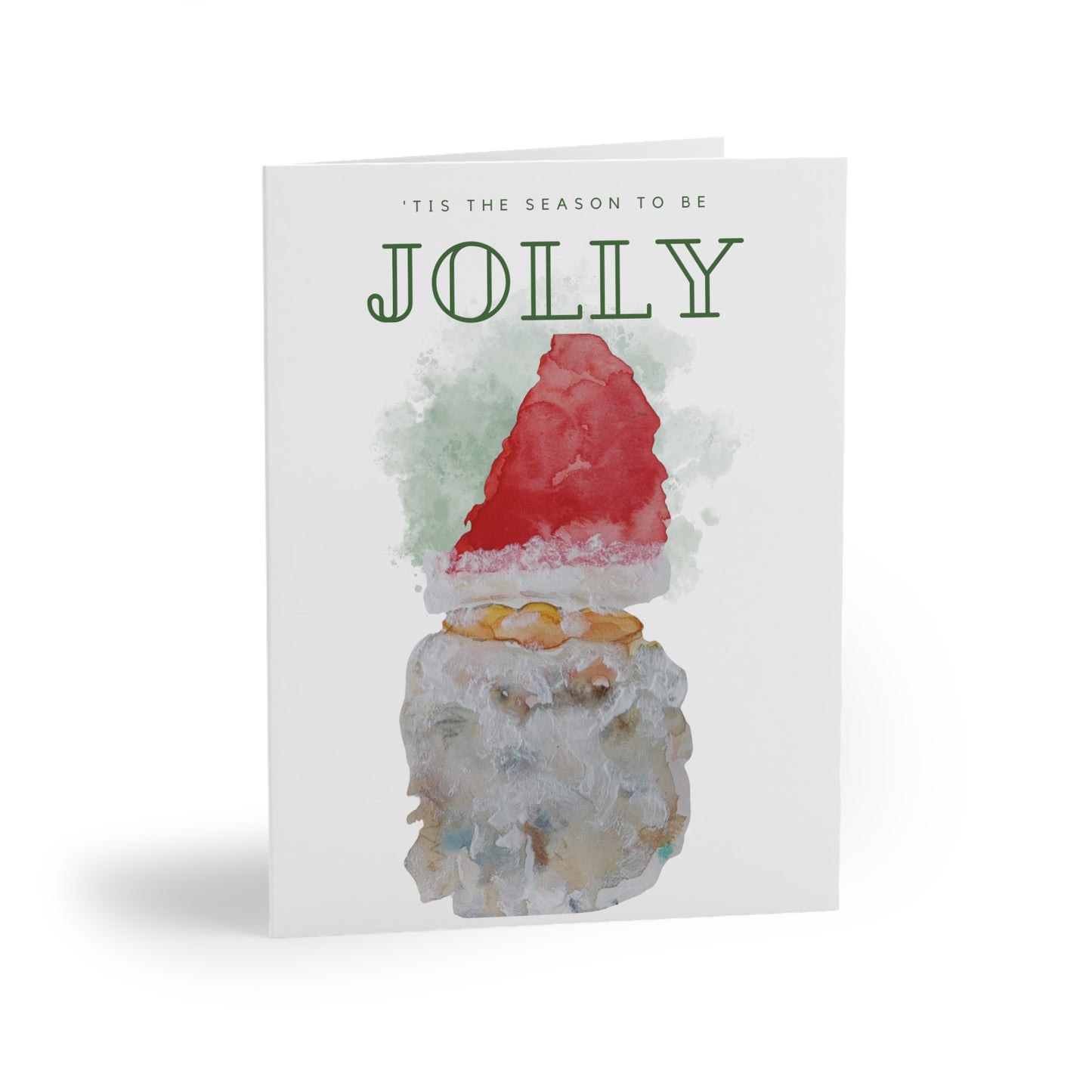 8 Pc Hand-Painted Watercolor Christmas Greeting Card - 'Tis the Season to be Jolly