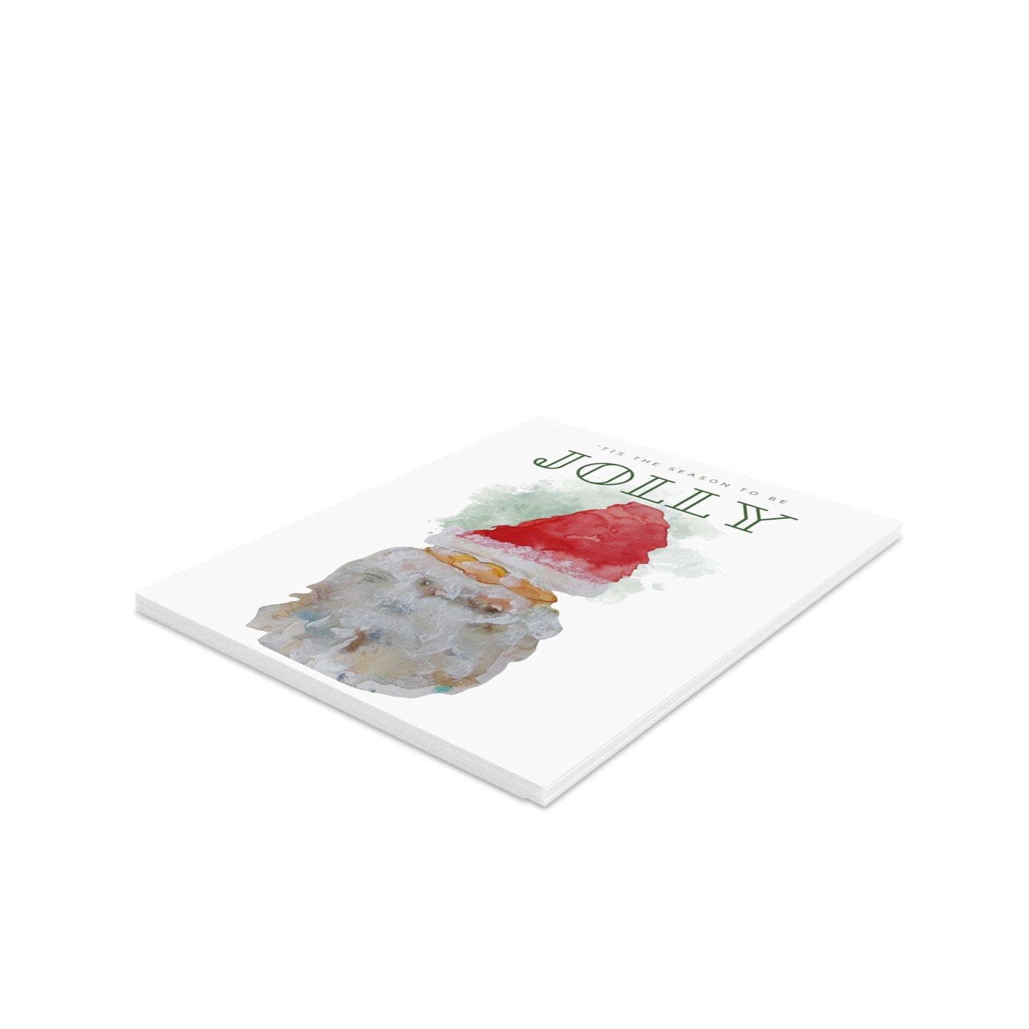 8 Pc Hand-Painted Watercolor Christmas Greeting Card - 'Tis the Season to be Jolly