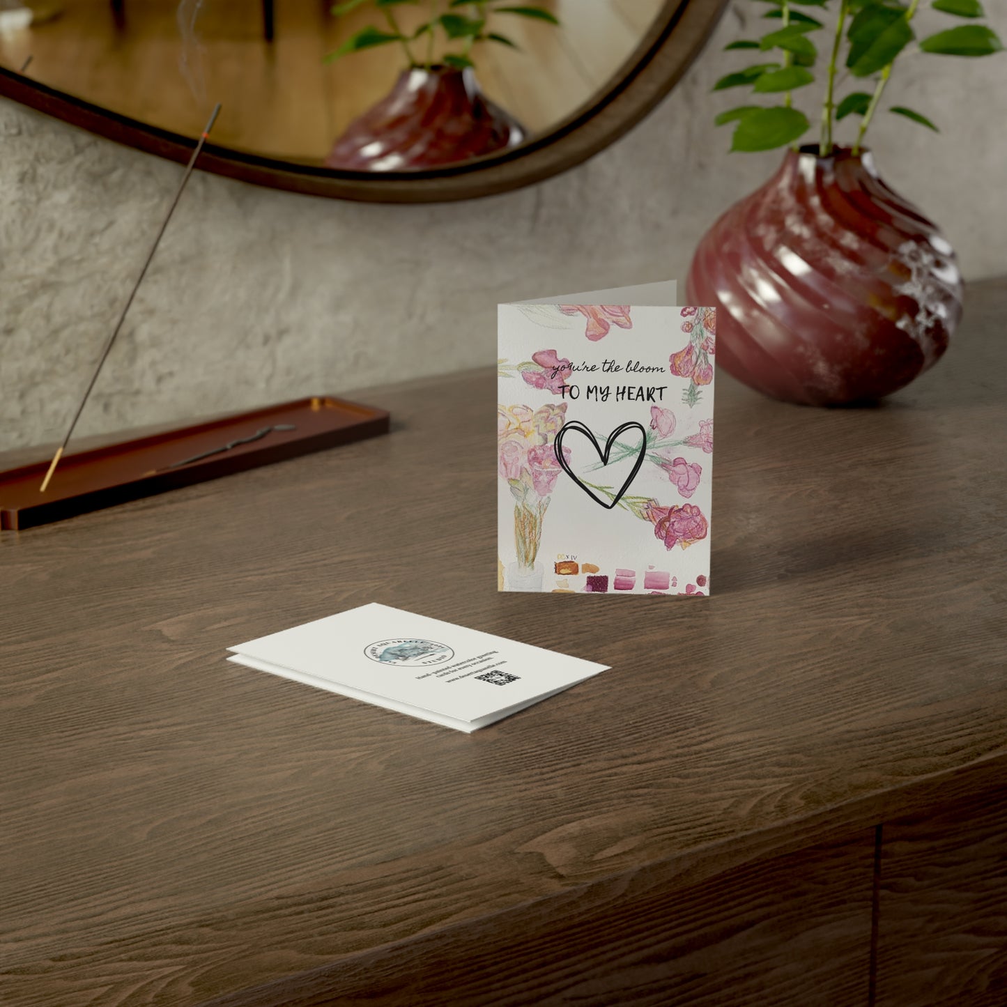 Hand-Painted Watercolor Valentine’s Day Card – You’re the Bloom to My Heart