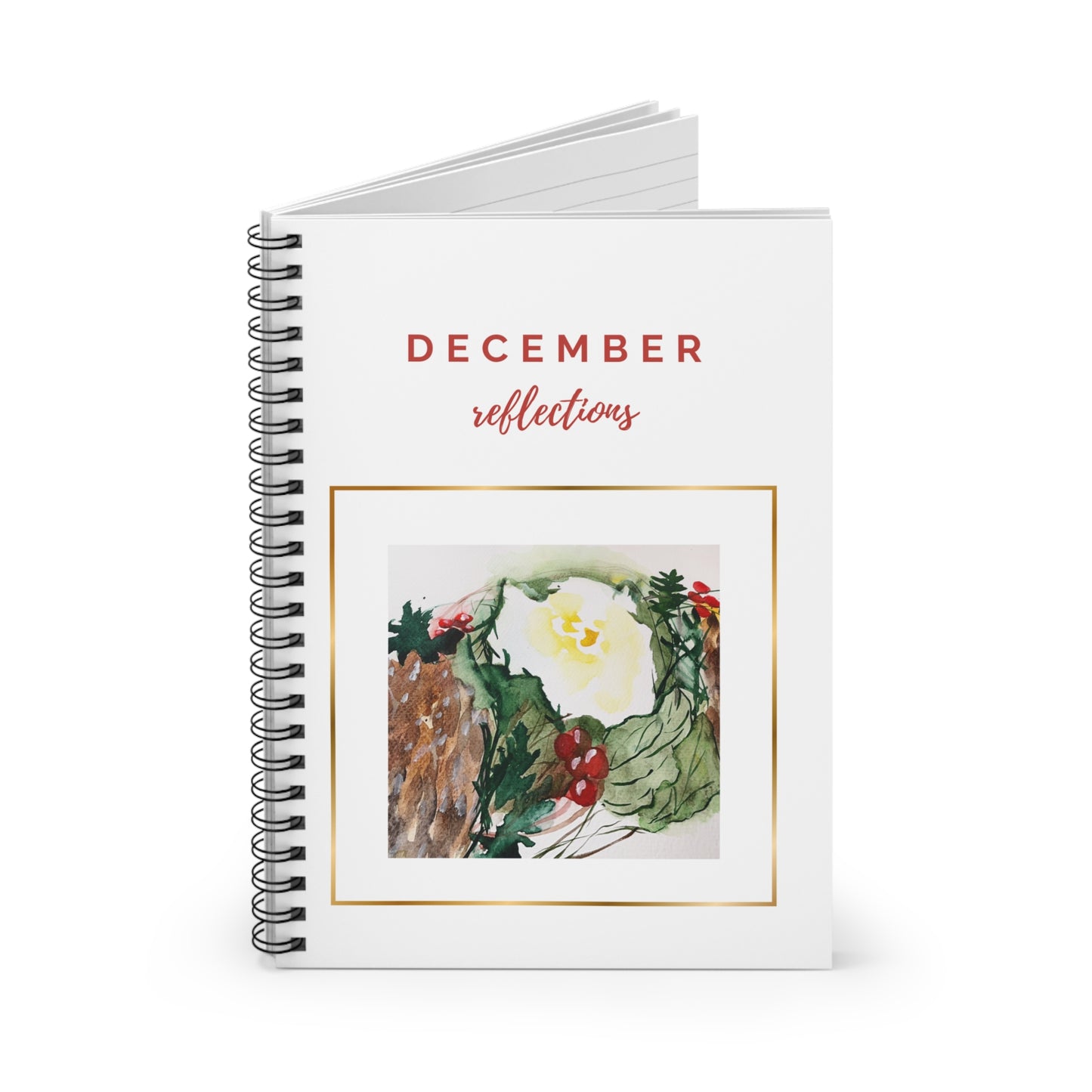 December Reflections Spiral Notebook - Hand-Painted Watercolor Holiday Wreath Design