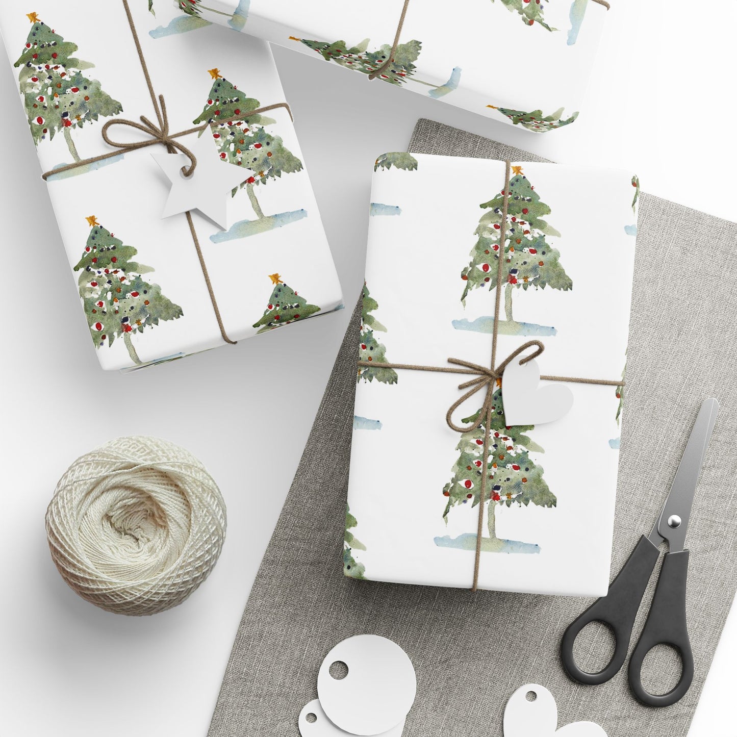 Hand-Painted Watercolor Christmas Tree Wrapping Paper - Whimsical Holiday Design for Gift Wrapping