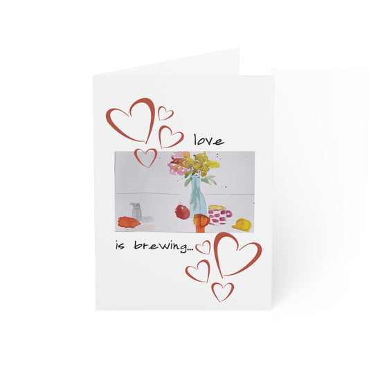 Hand-Painted Watercolor Valentine’s Day Card – Love Is Brewing