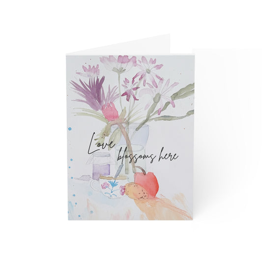 Hand-Painted Watercolor Valentine’s Day Card – Love Blossoms Here