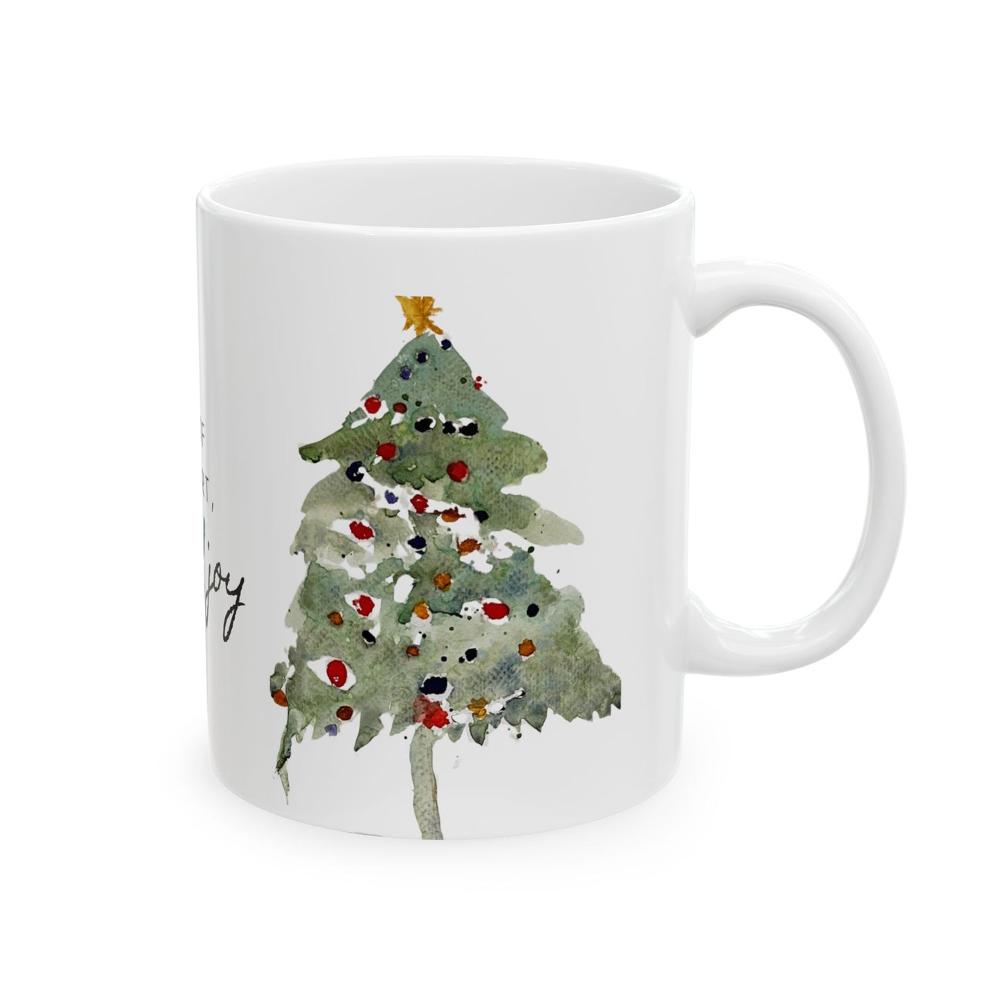 Cup of Comfort, Dash of Joy Christmas Mug – Festive Watercolor Art with Two Christmas Trees