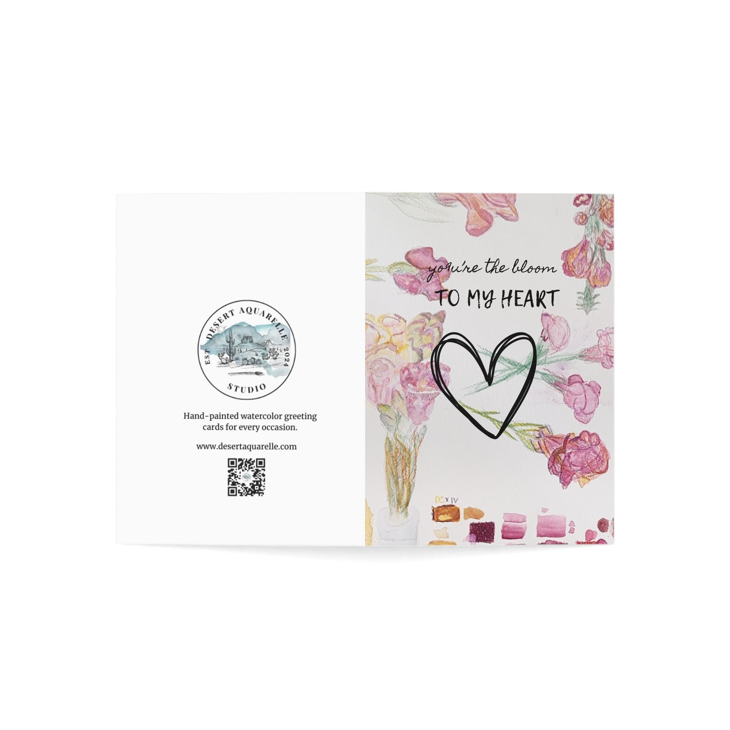 Hand-Painted Watercolor Valentine’s Day Card – You’re the Bloom to My Heart