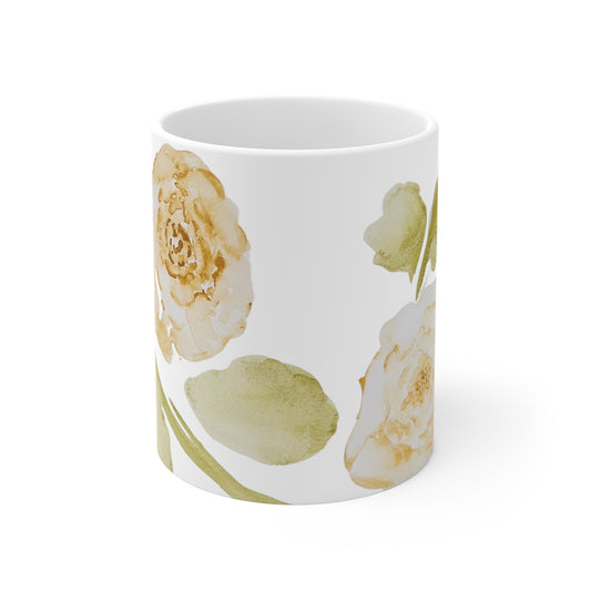 Hand-Painted Watercolor Ceramic Mug - Antique Rose Design - Matching Floral Mug for Journal Lovers