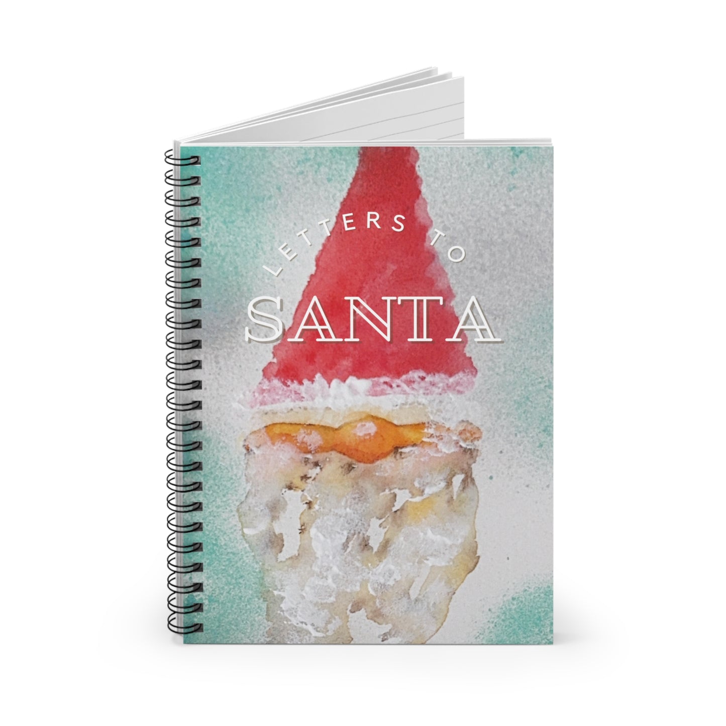 Letters to Santa Spiral Rule Line Notebook - Hand-Painted Watercolor Cover with Whimsical Holiday Design