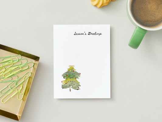 Season's Greetings Digital Download Stationery - Watercolor Christmas Tree Design - Holiday Note Paper