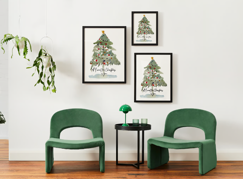 All I Want for Christmas Is You" Watercolor Christmas Tree Poster - Digital Download - Holiday Art Print