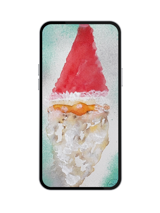 Santa Gnome iPhone Wallpaper Digital Download - Hand-Painted Watercolor Christmas Design